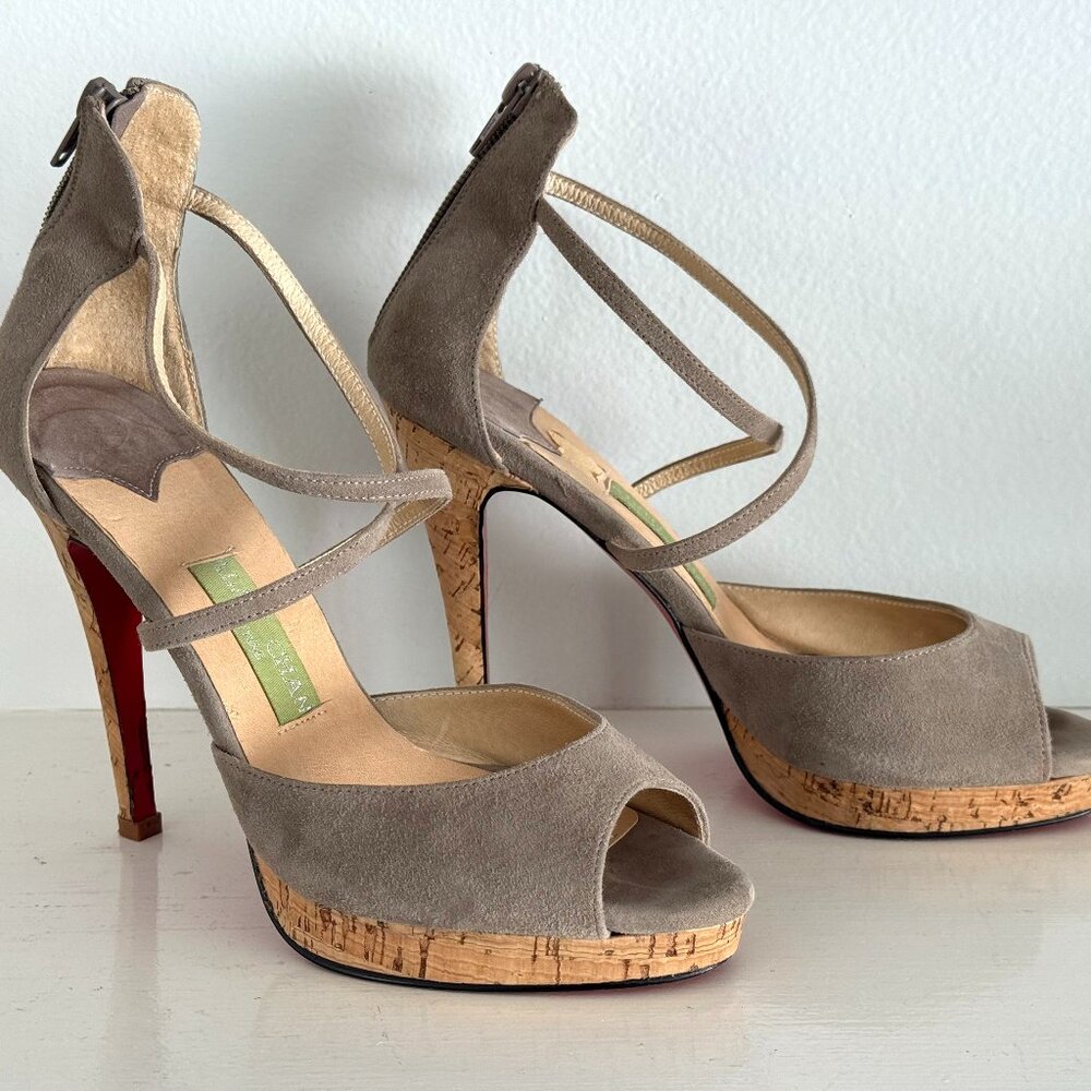 Alan Chan Couture Suede Cork Platform Heels – Size 6.5